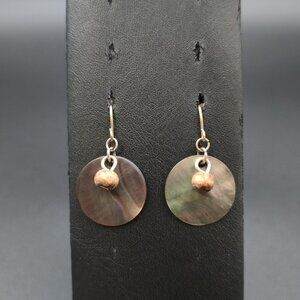 Silver Plated Colorful Shell And Wood Dangle Earrings A7009